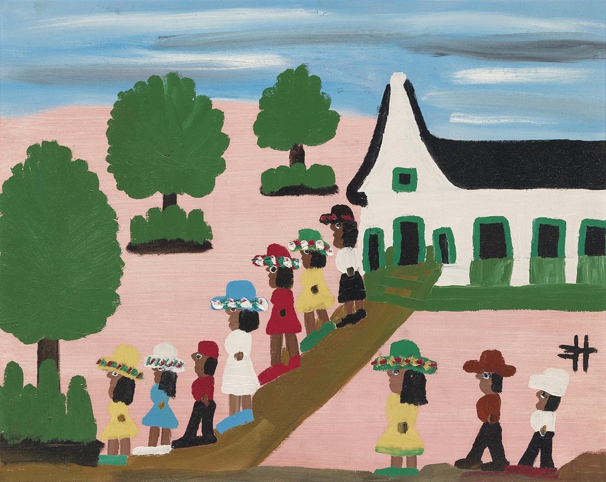 CLEMENTINE HUNTER (1886 - 1988) Untitled (Leaving Church Sunday).